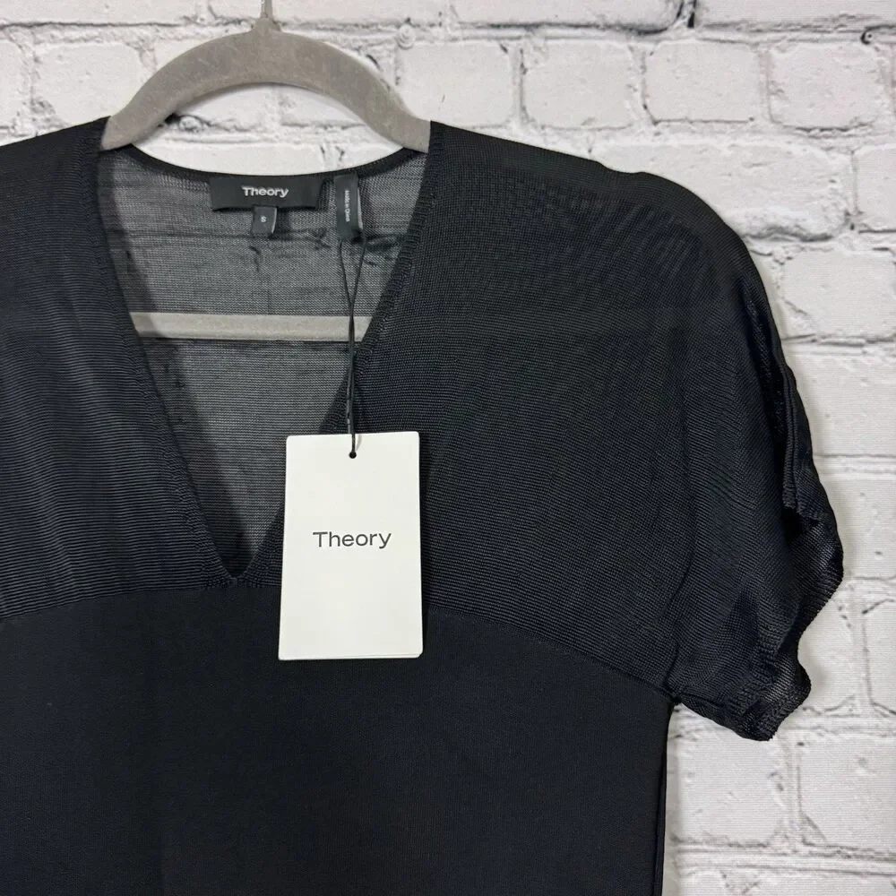 NWT Theory Kimono Illusion Fitted Dress in Black Glossed Women Size Small S LBD - Picture 10 of 16